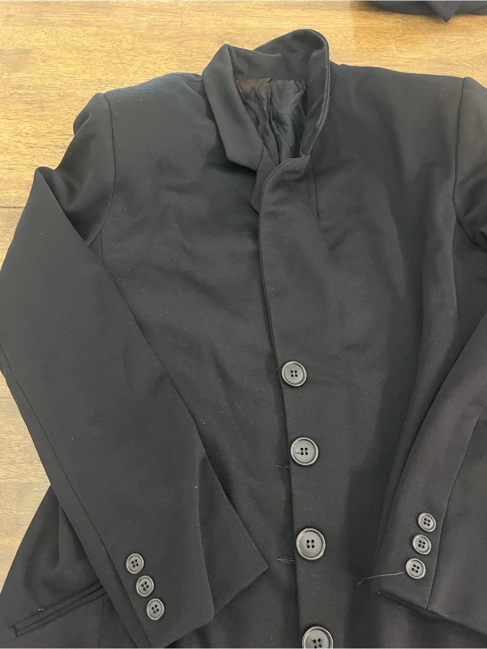 Womens Black Coat Tailored Button Front Wool Blend Long Sleeves Size 12 - Picture 2 of 8